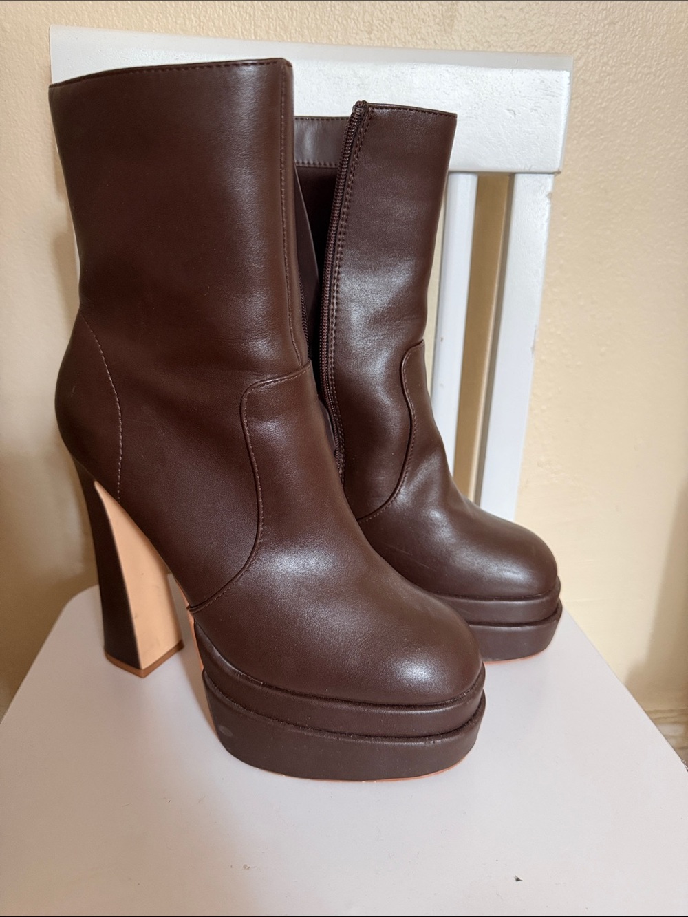 Forever 21 Brown Platform Block Heel Ankle Boots